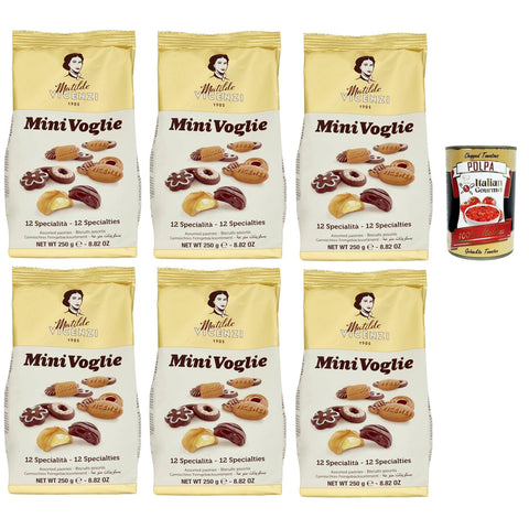 Matilde Vicenzi Biscotti Minivoglie, Auswahl an Gebäck, Shortcruste Shortbread Chocolate, Sahne oder Marmelade, Butter oder Kakao -Shortbreads, 6x 250 g Original italienisch inkl. Italian Gourmet Polpa 400g