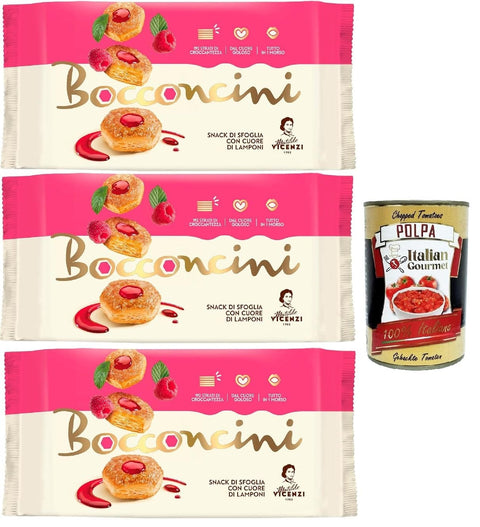 Matilde Vicenzi millefoglie Bocconcini Ripieno di Farcitura al Lampone,Blätterteigbacken,knusprige und zarte,snack Himbeerfüllung creme 3x 90g Original italienisch inkl. Italian Gourmet Polpa 400g