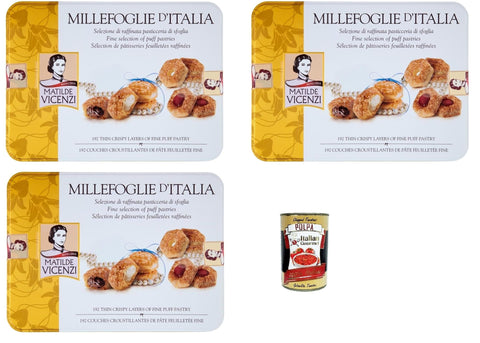 Matilde Vicenzi Millefoglie di Matilde, Auswahl des raffinierten Gebäcks aus Blätterteig, Bissen und gemischten Donuts in einer eleganten Geschenkbox, 3x 375 Gr Original italienisch inkl. Italian Gourmet Polpa 400g