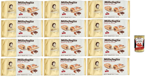Matilde Vicenzi millefoglie snack alla nocciola, Blätterteigbacken, knusprige und zarte, snack gefüllt von Haselnusscreme 12x 125g Original italienisch inkl. Italian Gourmet Polpa 400g