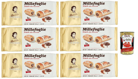 Matilde Vicenzi millefoglie snack alla nocciola, Blätterteigbacken, knusprige und zarte, snack gefüllt von Haselnusscreme 6x 125g Original italienisch inkl. Italian Gourmet Polpa 400g