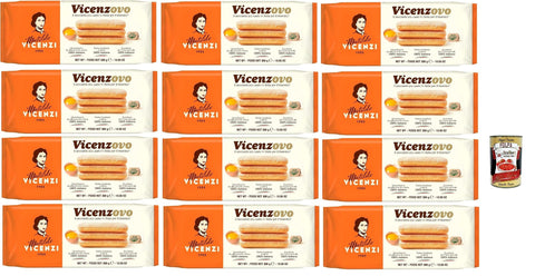 Matilde Vicenzi Savoiardi Vicenzovo, Traditionelle, einfache und leichte Kekse, hergestellt mit 26% frischen Eiern, Zucker und Mehl, 12x 300 g Original italienisch inkl. Italian Gourmet Polpa 400g