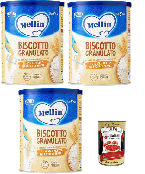Mellin Biscotto Granulato, 3x 400g Original italienisch inkl. Italian Gourmet Polpa 400g