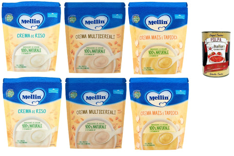 Italian Gourmet E.R. Snack Kuchen & Backwaren Mellin TestPaket Creme, Crema riso - Multicereali - Mais e tapioca , 6x 200g + italian Gourmet polpa 400g 8032804040014