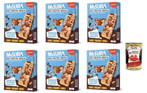 Italian Gourmet E.R. Snack Kuchen & Backwaren Misura Protein Bar, mit Trockenfrüchten und dunkler Schokolade, Ohne Zuckerzusatz, 6x 120g, Reich an Ballaststoffen und Gemüseproteinen + Italian Gourmet polpa 400g 8032804040014