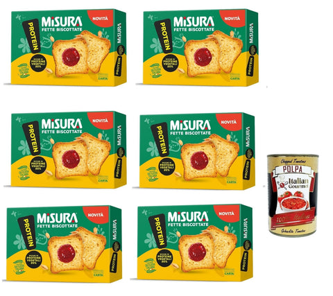 Misura Protein Fette Biscottate, Zwieback Reich an Ballaststoffen und Gemüseproteinen, 6x 320 g Original italienisch inkl. Italian Gourmet Polpa 400g