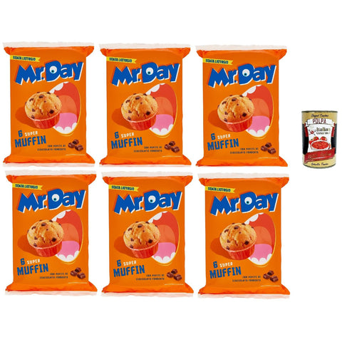 Mr.Day Muffins Super mit dunklen Schokoladenstückchen, laktosefreier und palmölfreier Snack, ideal zum Frühstück, Snack oder kuchen 6x 300 gr inkl. Italian Gourmet plpa 400g Original italienisch