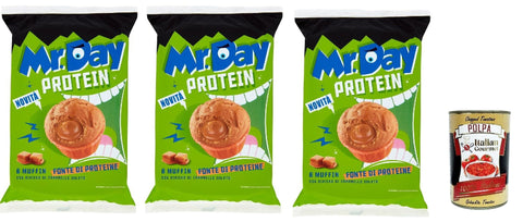 Mr.Day Super-Protein-Muffin mit gesalzener Karamellfüllung, Snack-Proteinquelle, ideal für Frühstück, Snack oder Nachmittag, 3x 252 gr Original italienisch inkl. Itlaian Gourmet Polpa 400g