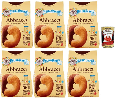Italian Gourmet E.R. Snack Kuchen & Backwaren Mulino Bianco Abbracci Biscotti con Cacao e Panna Fresca, Kekse mit Kakao und frische Sahne, bisvuits cookies 6x 350 g + Italian Gourmet polpa 400g 8032804040014