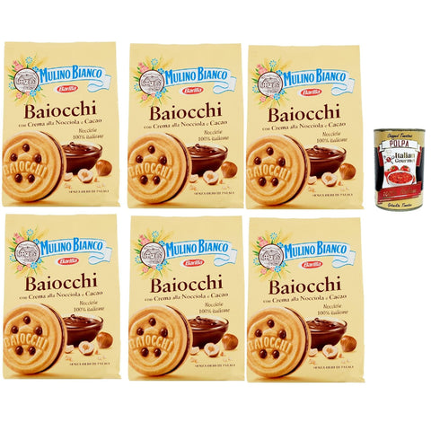 Mulino Bianco Baiocchi Kekse mit Haselnusscreme und Kakao zum Frühstück und süßer Snack für den Nachmittag 6x260g Original italienisch