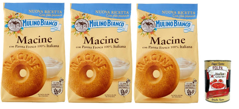 Mulino Bianco Biscotti Frollini Macine con Panna Fresca, Kekse mit frischen 100% Milch, Ohne Palmöl, Frühstück voller Geschmack, buscits cookies 3x 350 g inkl. Italian Gourmet polpa 400 g Original italienisch