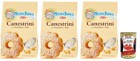 Italian Gourmet E.R. Snack Kuchen & Backwaren Mulino Bianco Canestrini Biscotti Con Zucchero A Velo, Kekse mit Zucker mit Eiszeit, Frische Butter und Eier, cookies biscuits, 3x 200g + Italian Gourmet polpa 400g 8032804040014