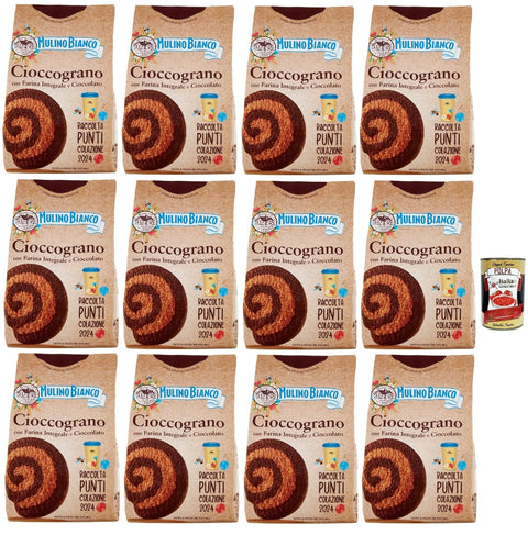 Italian Gourmet E.R. Snack Kuchen & Backwaren Mulino Bianco Cioccograno Biscotti con Farina Integrale e Cioccolato, Kekse mit Vollkornmehl und Schokolade, biscuits, cookies, 12x 330g + Italian Gourmet polpa 400g 8032804040014