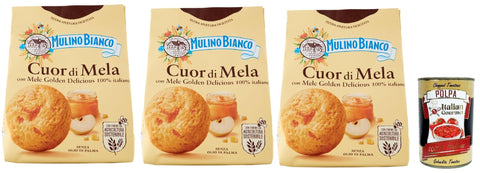 Italian Gourmet E.R. Snack Kuchen & Backwaren Mulino Bianco Cuor di Mela Biscotti con Mele 100% Italiane, Kekse mit 100% italienischen Äpfeln, cookies biscuits 3x 300 g + Italian Gourmet polpa 400g 8032804040014