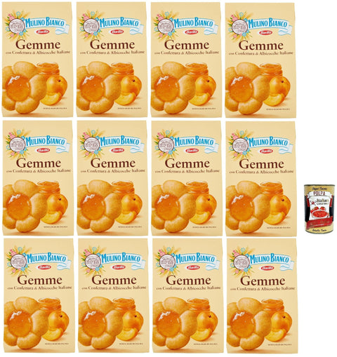 Mulino Bianco Dolcetti Gemme Follini - Kekse mit 100% Aprikosenmarmelade 12x 200 g inkl. Italian Gourmet polpa 400 g Original italienisch