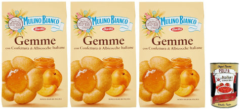 Italian Gourmet E.R. Snack Kuchen & Backwaren Mulino Bianco Dolcetti Gemme Follini -Kekse mit 100% italienischer Aprikosenmarmelade, 3x 200 g + Italian Gourmet polpa 400 g 8032804040014