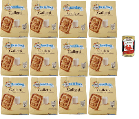 Mulino Bianco Galletti, Biscotti con latte 100% italiano, Kekse Mit frischer Milch 100% Italienisch, Palmölfreies, leckeres Frühstück, 12x 800 g Original italienisch inkl. Italian Gourmet Polpa 400g