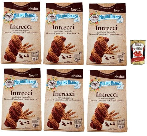 Mulino Bianco Intrecci Biscotti, Vollkorn - Kekse mit Kakao - Gebäck und Schokoladenchips, biscuits, cookies 6x 300g inkl. Italian Gourmet polpa 400g Original italienisch