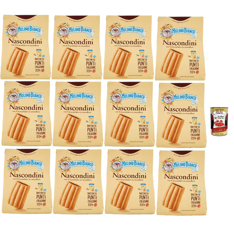 Mulino Bianco Nascondini Biscotti con Cioccolato da Mordere, Kekse mit Schokolade in Stücken zum Bissen, cookies biscuits 12x 600 g inkl. Italian Gourmet polpa 400g Original italienisch