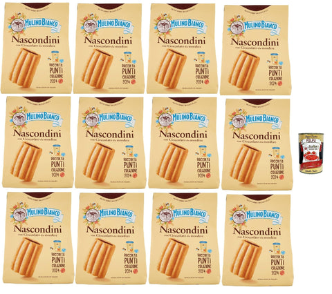 Mulino Bianco Nascondini Biscotti con Cioccolato da Mordere, Kekse mit Schokolade in Stücken zum Bissen, cookies biscuits 12x 600 g inkl. Italian Gourmet polpa 400g Original italienisch