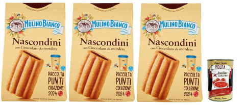 Mulino Bianco Nascondini Biscotti con Cioccolato da Mordere, Kekse mit Schokolade in Stücken zum Bissen, cookies biscuits, 3x 330 g Original italienisch inkl. Italian Gourmet Polpa 400g
