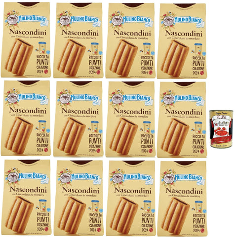 Mulino Bianco Nascondini Shortbread Kekse mit Schokolade zum Anbeißen biscuits cookies, 12x 330 g Original italienisch inkl. Italian Gourmet Polpa 400g