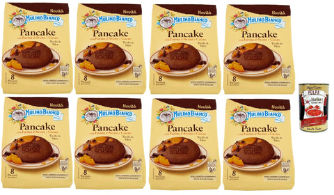 Mulino Bianco Pancake, Pfannkuchen mit Haferflocken und Kakao, Frühstück Ohne Palmöl, ohne Milch und konservative Zusatzstoffe, reich an Ballaststoffen 8x 256g inkl. Italian Gourmet polpa 400g Original italienisch