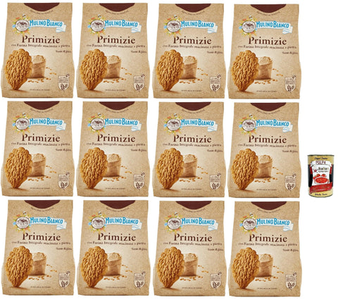 Mulino Bianco Primizie Biscotti con Farina Integrale Macinata a Pietra, Kekse mit 100% vollem Mehl, Frühstück voller Faser und Geschmack, 12x 700g Original italienisch inkl. Italian Gourmet Polpa 400g