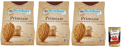 Mulino Bianco Primizie Biscotti con Farina Integrale Macinata a Pietra, Kekse mit 100% vollem Mehl, Frühstück voller Faser und Geschmack, 3x 700g Original italienisch inkl. Italian Gourmet Polpa 400g