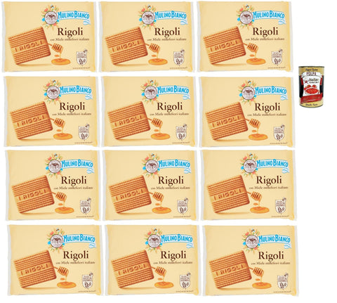 Italian Gourmet E.R. Snack Kuchen & Backwaren Mulino Bianco Rigoli Biscotti con Miele Millefiori Italiano, Kekse mit italienischem Millefiori-Honig, biscuits cookies, 12x 800 g + Italian Gourmet polpa 400g 8032804040014