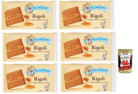 Mulino Bianco Rigoli Biscotti con Miele Millefiori Italiano, Kekse mit italienischem Millefiori-Honig, biscuits cookies, 6x 400 g Original italienisch inkl. Italian Gourmet Polpa 400g