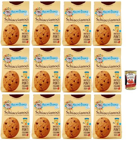 Italian Gourmet E.R. Snack Kuchen & Backwaren Mulino Bianco Schiaccianoci Biscotti con Frutta Secca e Cioccolato Fondente, Kekse mit getrockneten Früchten und dunkle Schokolade, biscuits cookies 12x 300g + Italian Gourmet polpa 400g 8032804040014