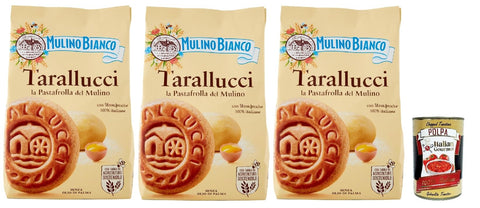 Italian Gourmet E.R. Snack Kuchen & Backwaren Mulino Bianco Tarallucci Biscotti con Uova Fresche 100% italiane, Kekse mit 100 % frischen italienischen Eiern, biscuits, cookies, 3x 350 g + Italian Gourmet polpa 400g 8032804040014