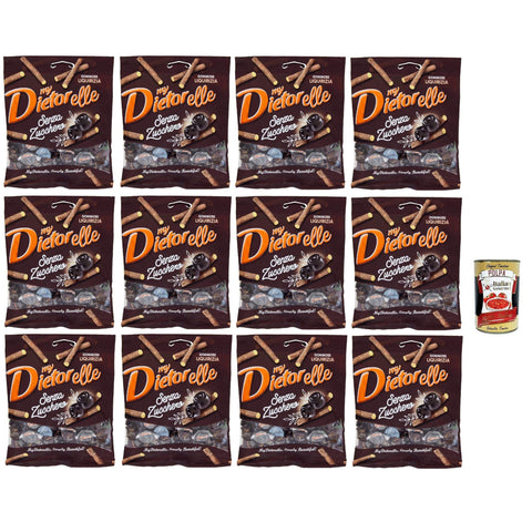 Dietorelle My Dietorelle Caramelle Gommose al Gusto di Liquirizia, Gummibonbonbons mit dem Geschmack von Süßholz, 100% vegan, Zucker ohne glutenfrei 12x 70 g inkl. Italian Gourmet polpa 400g Original italienisch