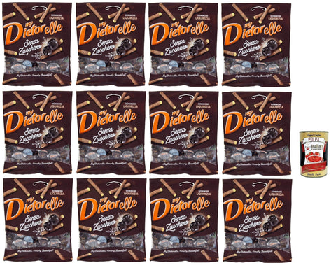 Dietorelle My Dietorelle Caramelle Gommose al Gusto di Liquirizia, Gummibonbonbons mit dem Geschmack von Süßholz, 100% vegan, Zucker ohne glutenfrei 12x 70 g inkl. Italian Gourmet polpa 400g Original italienisch
