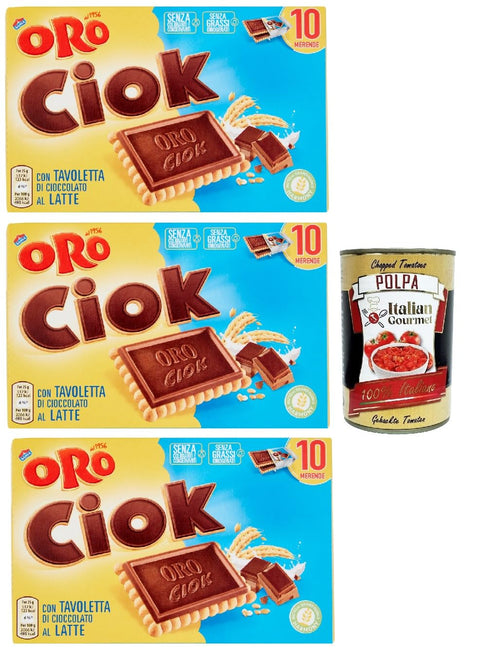 Italian Gourmet E.R. Snack Kuchen & Backwaren Oro Ciok Biscotto al latte, Keks mit Milchschokoladentafel, einfacher und köstlicher Snack, natürliche Faserquelle, 3x 200 g + Italian Gourmet polpa 400g 8032804040014