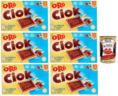 Italian Gourmet E.R. Snack Kuchen & Backwaren Oro Ciok Biscotto al latte, Keks mit Milchschokoladentafel, einfacher und köstlicher Snack, natürliche Faserquelle, 6x 200 g + Italian Gourmet polpa 400g 8032804040014