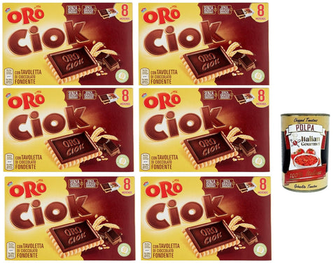 Italian Gourmet E.R. Snack Kuchen & Backwaren Oro Ciok Biscotto fondente, Kekse Mit dunkler Schokoladentafel, einfacher und köstlicher Snack, natürliche Faserquelle, 6x 200 g + Italian Gourmet polpa 400g 8032804040014