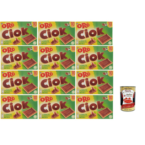 Oro Ciok Biscotto Nocciola, Keks mit Milchschokoladentafel, einfacher und köstlicher Snack, natürliche Faserquelle, 12x 200 g Original italienisch inkl. Italian Gourmet Polpa 400g