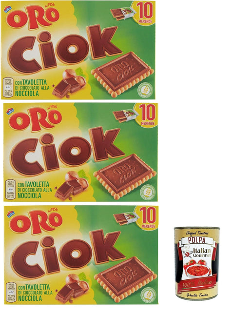 Italian Gourmet E.R. Snack Kuchen & Backwaren Oro Ciok Biscotto Nocciola , Keks mit Milchschokoladentafel, einfacher und köstlicher Snack, natürliche Faserquelle, 3x 200 g + Italian Gourmet polpa 400g 8032804040014