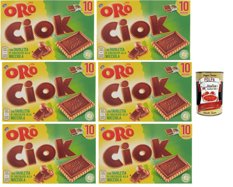 Italian Gourmet E.R. Snack Kuchen & Backwaren Oro Ciok Biscotto Nocciola , Keks mit Milchschokoladentafel, einfacher und köstlicher Snack, natürliche Faserquelle, 6x 200 g + Italian Gourmet polpa 400g 8032804040014