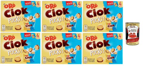 Italian Gourmet E.R. Snack Kuchen & Backwaren Oro Ciok Pocket, Mini -Kekse mit leckerer Milchschokoladencreme, einfacher und köstlicher Snack, natürliche Faserquelle, 6x 140 g (4 Einzelpotten von 40 g) + Italian Gourmet polpa 400g 8032804040014