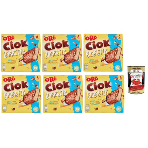 Oro Ciok Saiwa Barretta, Duftender riegel Keks, überzogen mit Milchschokolade und gefüllt mit Puffreis und Kakao, 6x 162 g Original italienisch inkl. Italian Gourmet Polpa 400g