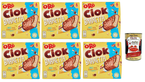 Italian Gourmet E.R. Snack Kuchen & Backwaren Oro Ciok Saiwa Barretta, Duftender riegel Keks, überzogen mit Milchschokolade und gefüllt mit Puffreis und Kakao, 6x 162 g + Italian Gourmet polpa 400g 8032804040014