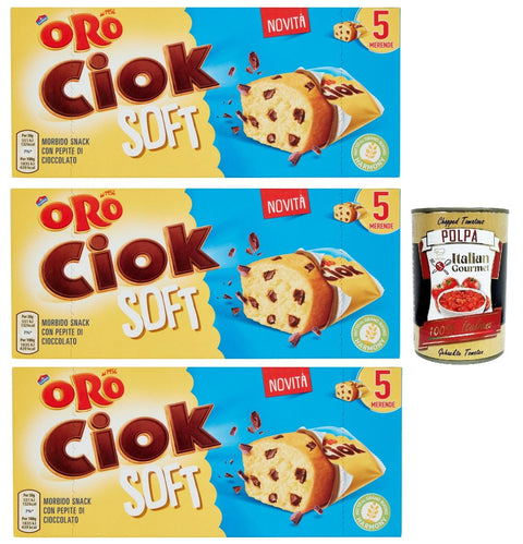 Italian Gourmet E.R. Snack Kuchen & Backwaren Oro Ciok Soft, Weicher Snack mit knusprigen Schokoladenstückchen, einfacher und köstlicher Kuchen, natürliche Ballaststoffquelle, 3x 150 + italian Gourmet polpa 400g 8032804040014