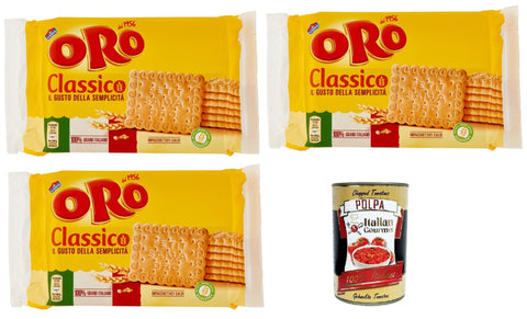 Italian Gourmet E.R. Snack Kuchen & Backwaren Oro Saiwa Biscotti Classici, Italienische klassische Kekse zum Frühstück, 100% italienischer Weizen, 3x 250 g + italian Gourmet polpa 400g 8032804040014