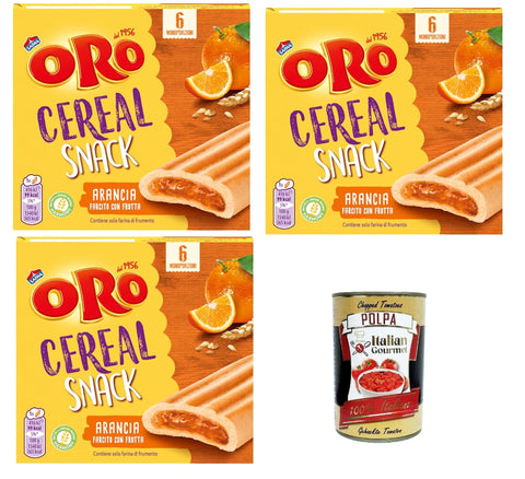 Italian Gourmet E.R. Snack Kuchen & Backwaren Oro Saiwa, Cereal Snack Arancia, Weiche Müsli -Kekse mit Orangenfüllung, Faserquelle und Magnesium, 3x 162G + Italian Gourmet polpa 400g 8032804040014