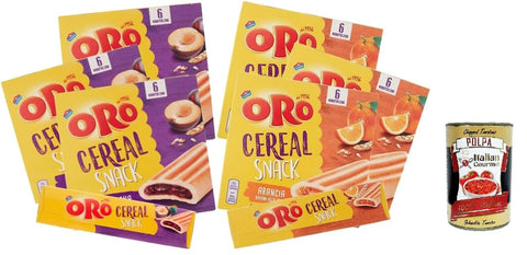 Italian Gourmet E.R. Snack Kuchen & Backwaren Oro Saiwa Cereal Snack Barretta, Getreidekeks mit Pflaumenfüllung und Orange 6x 162G [3 Packungen für den Geschmack] + Italian Gourmet polpa 400g 8032804040014