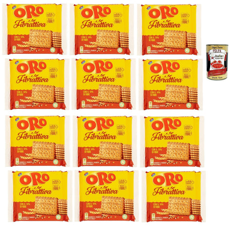 Italian Gourmet E.R. Snack Kuchen & Backwaren Oro Saiwa Fibrattiva, Frühstückskekse, Kekse mit Vollkornmehl, Biscuits mit 14% Ballaststoffen, 12x 400g + Italian Gourmet polpa 400g 8032804040014