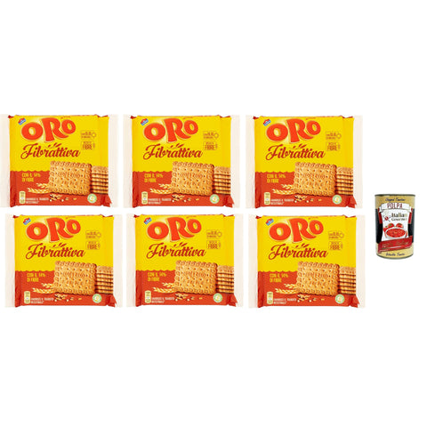 ORO SAIWA Fibrattiva, Frühstückskekse, Kekse mit Vollkornmehl, Biscuits mit 14% Ballaststoffen 6x 400g inkl. Italian Gourmet polpa 400g Original italienisch